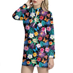 Colorful Tropical Jungle Hawaiian Print Hoodie Dress
