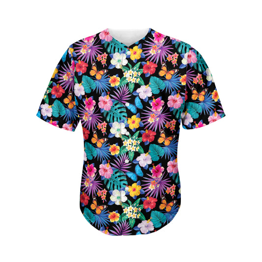 Colorful Tropical Jungle Hawaiian Print Men's Baseball Jersey