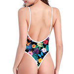 Colorful Tropical Jungle Hawaiian Print One Piece High Cut Swimsuit