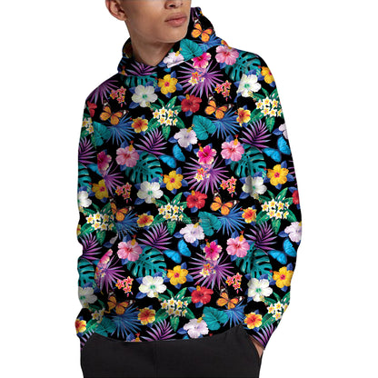 Colorful Tropical Jungle Hawaiian Print Pullover Hoodie