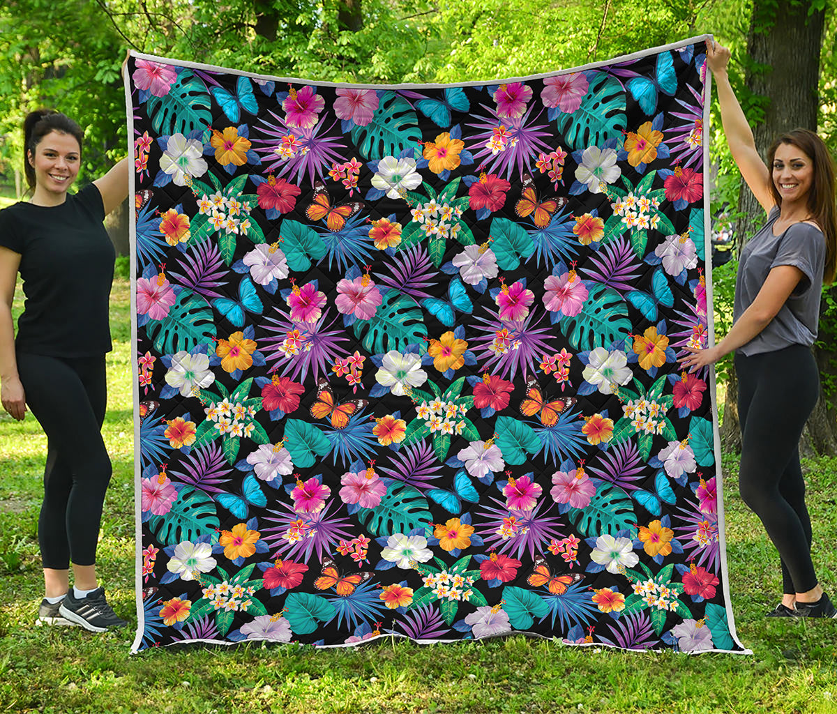 Colorful Tropical Jungle Hawaiian Print Quilt