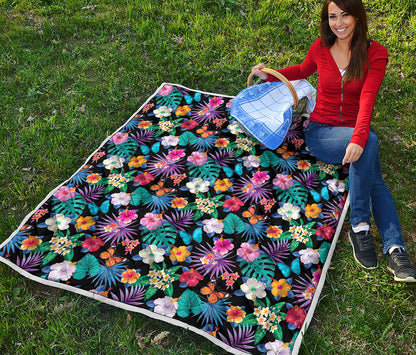 Colorful Tropical Jungle Hawaiian Print Quilt