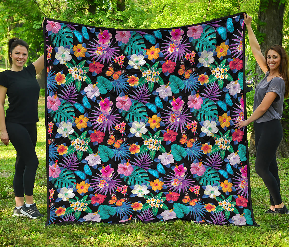 Colorful Tropical Jungle Hawaiian Print Quilt