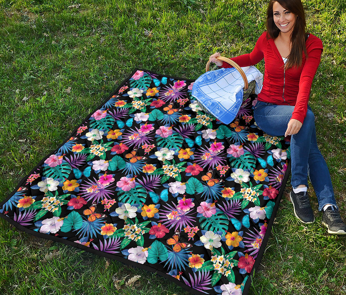 Colorful Tropical Jungle Hawaiian Print Quilt