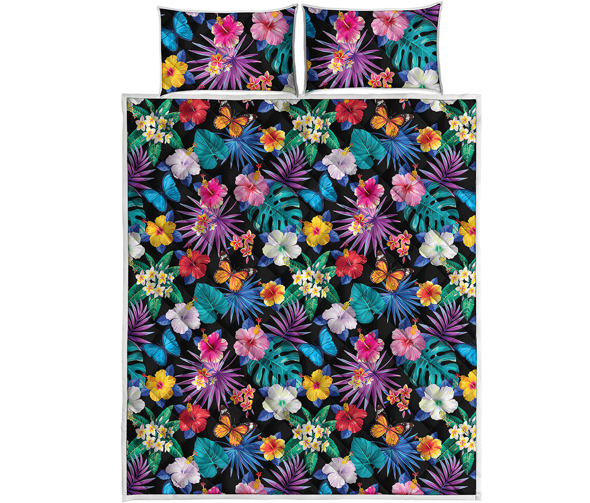 Colorful Tropical Jungle Hawaiian Print Quilt Bed Set
