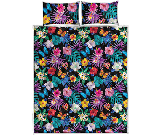 Colorful Tropical Jungle Hawaiian Print Quilt Bed Set