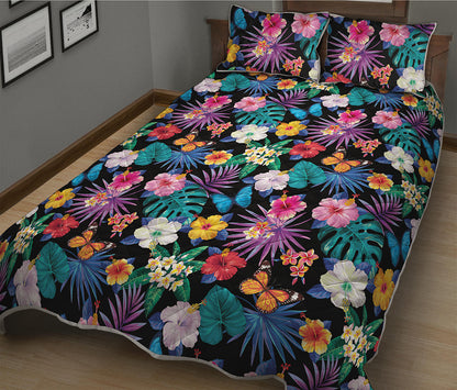 Colorful Tropical Jungle Hawaiian Print Quilt Bed Set
