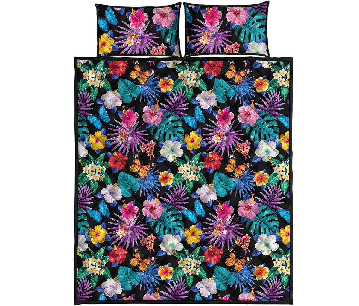 Colorful Tropical Jungle Hawaiian Print Quilt Bed Set