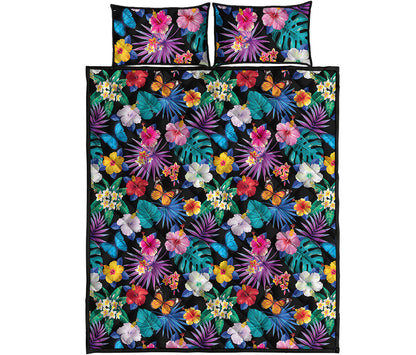 Colorful Tropical Jungle Hawaiian Print Quilt Bed Set