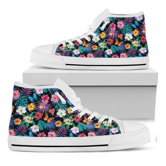 Colorful Tropical Jungle Hawaiian Print White High Top Shoes