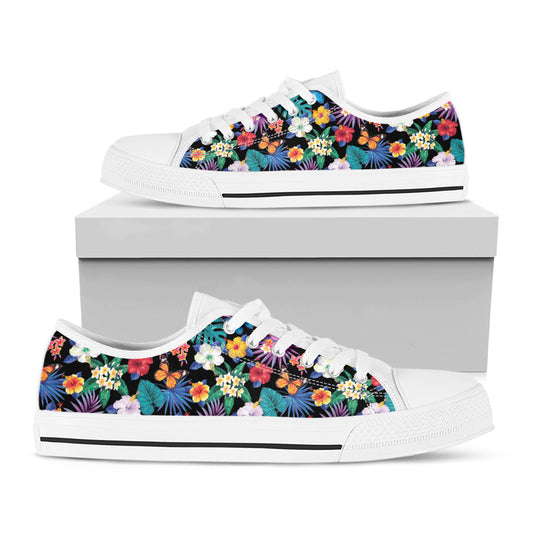 Colorful Tropical Jungle Hawaiian Print White Low Top Shoes