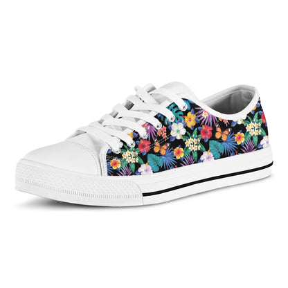 Colorful Tropical Jungle Hawaiian Print White Low Top Shoes