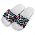 Colorful Tropical Jungle Hawaiian Print White Slide Sandals