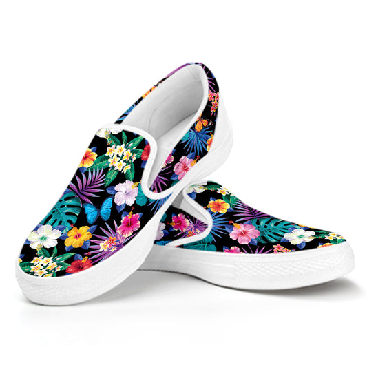 Colorful Tropical Jungle Hawaiian Print White Slip On Shoes