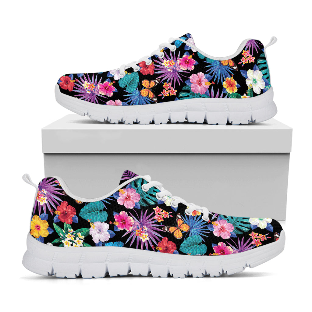 Colorful Tropical Jungle Hawaiian Print White Sneakers