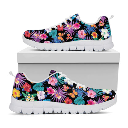 Colorful Tropical Jungle Hawaiian Print White Sneakers