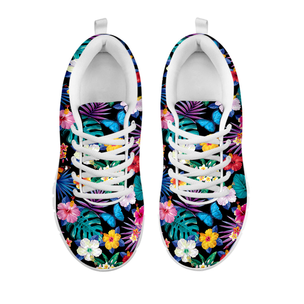 Colorful Tropical Jungle Hawaiian Print White Sneakers