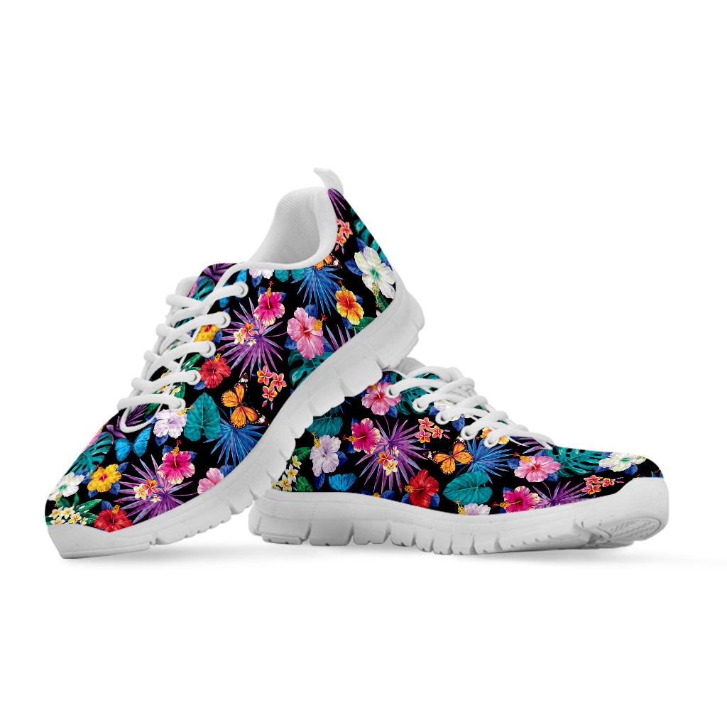 Colorful Tropical Jungle Hawaiian Print White Sneakers