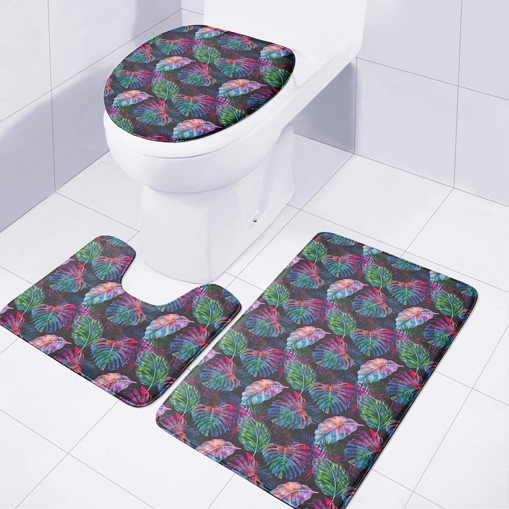 Colorful Tropical Leaves Pattern Print 3 Piece Bath Mat Set