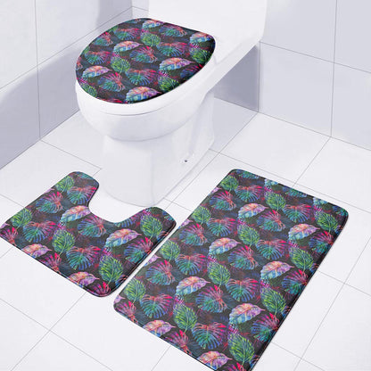 Colorful Tropical Leaves Pattern Print 3 Piece Bath Mat Set