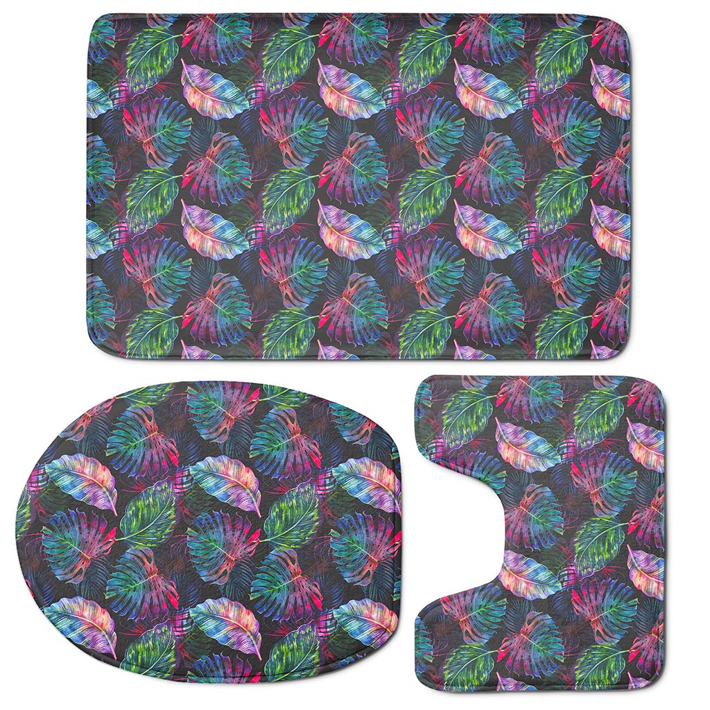 Colorful Tropical Leaves Pattern Print 3 Piece Bath Mat Set