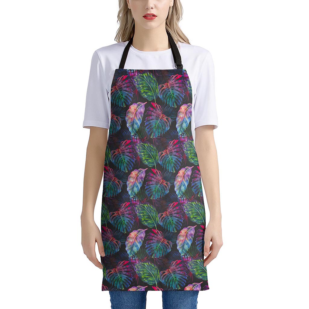 Colorful Tropical Leaves Pattern Print Apron
