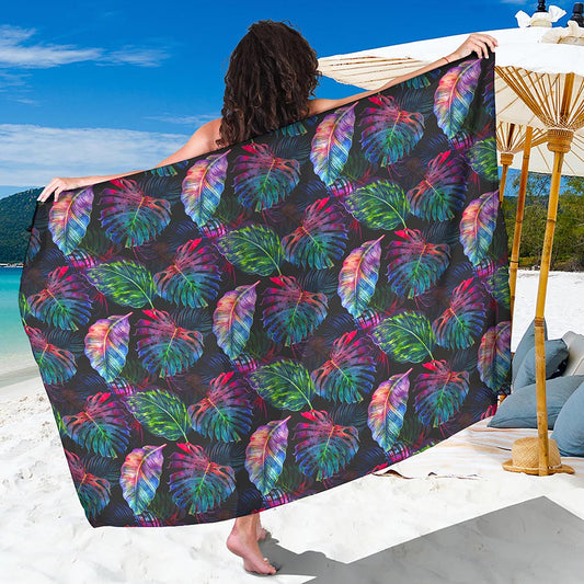 Colorful Tropical Leaves Pattern Print Beach Sarong Wrap