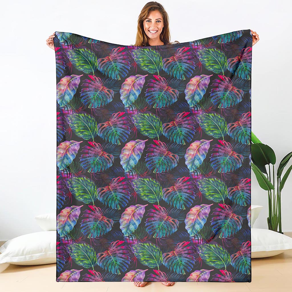Colorful Tropical Leaves Pattern Print Blanket