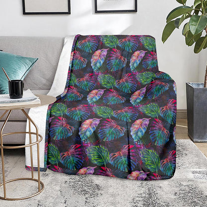 Colorful Tropical Leaves Pattern Print Blanket
