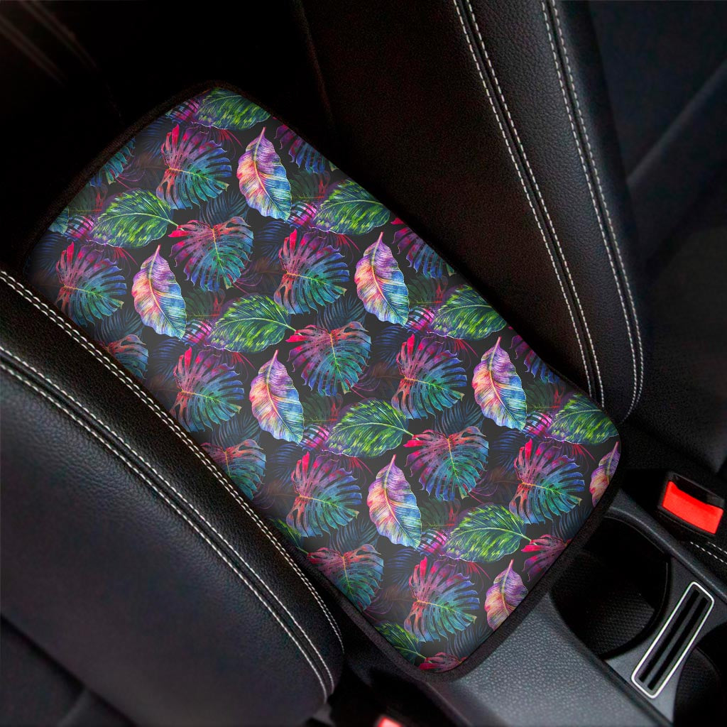 Colorful Tropical Leaves Pattern Print Car Center Console Cover