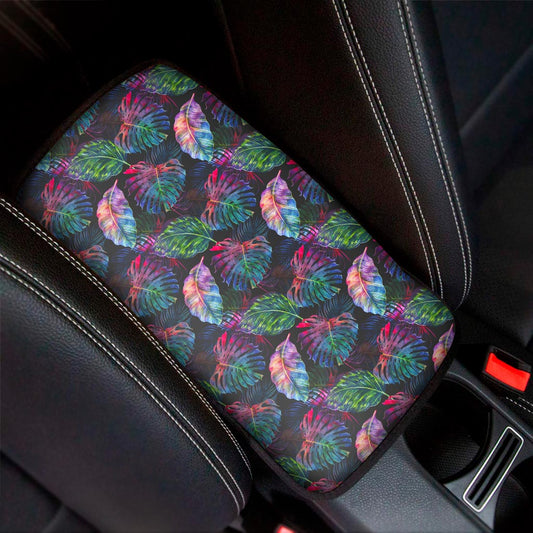 Colorful Tropical Leaves Pattern Print Car Center Console Cover