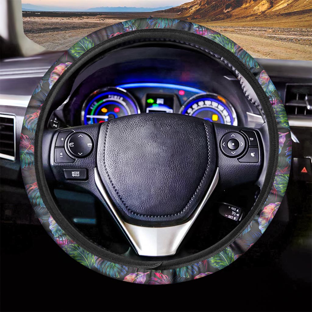Colorful Tropical Leaves Pattern Print Car Steering Wheel Cover