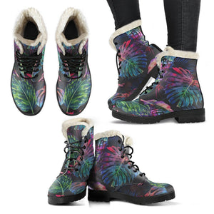 Colorful Tropical Leaves Pattern Print Comfy Boots GearFrost
