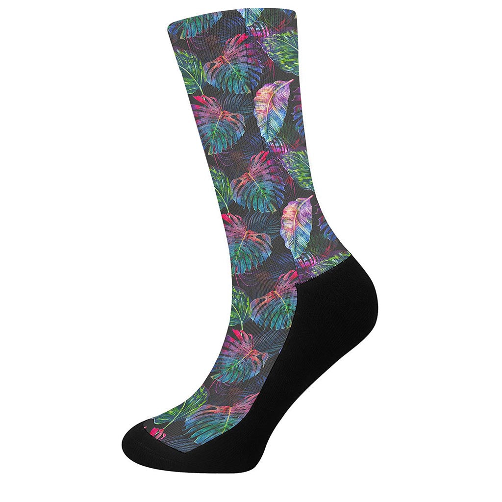 Colorful Tropical Leaves Pattern Print Crew Socks
