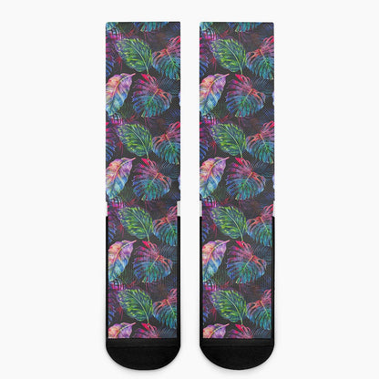 Colorful Tropical Leaves Pattern Print Crew Socks