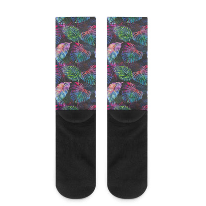 Colorful Tropical Leaves Pattern Print Crew Socks
