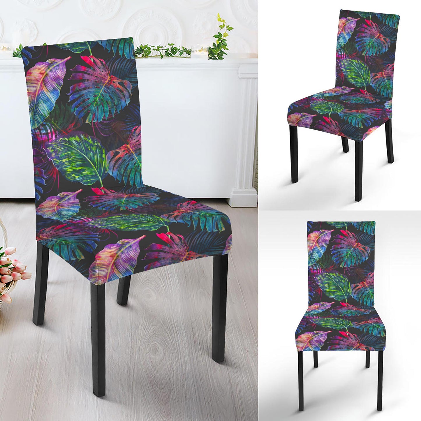 Colorful Tropical Leaves Pattern Print Dining Chair Slipcover