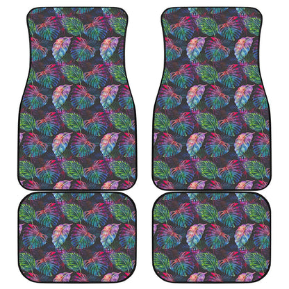 Colorful Tropical Leaves Pattern Print Front and Back Car Floor Mats