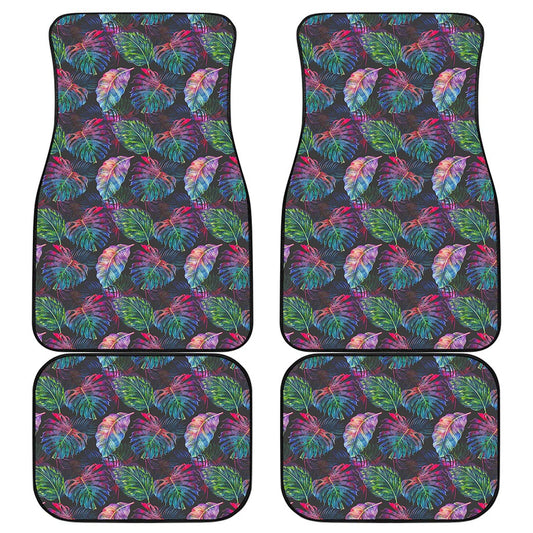 Colorful Tropical Leaves Pattern Print Front and Back Car Floor Mats