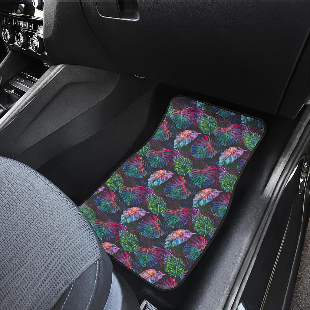 Colorful Tropical Leaves Pattern Print Front and Back Car Floor Mats