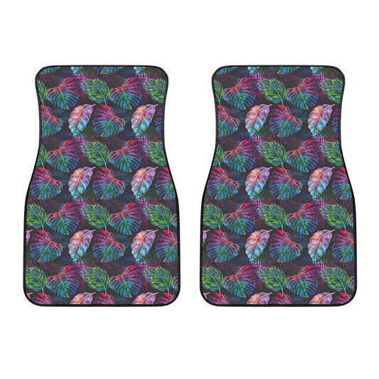 Colorful Tropical Leaves Pattern Print Front Car Floor Mats