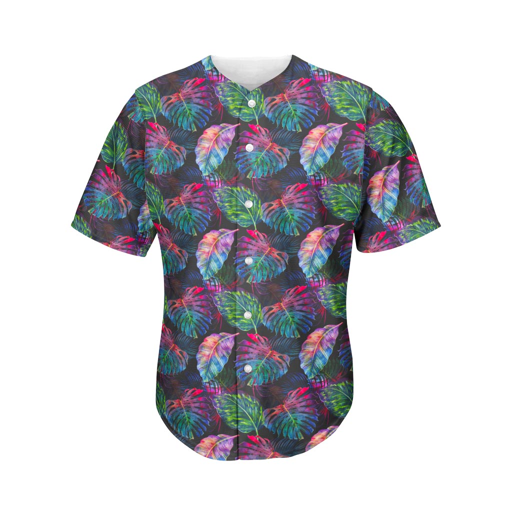 Colorful Tropical Leaves Pattern Print Men's Baseball Jersey