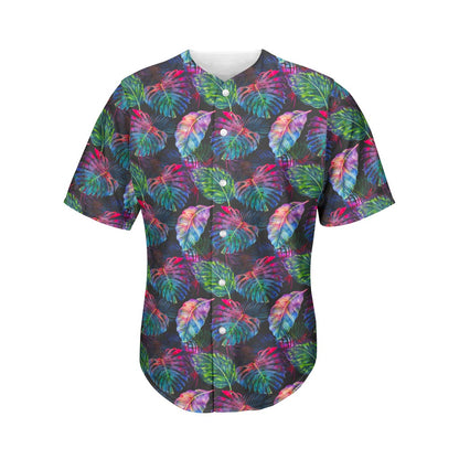 Colorful Tropical Leaves Pattern Print Men's Baseball Jersey