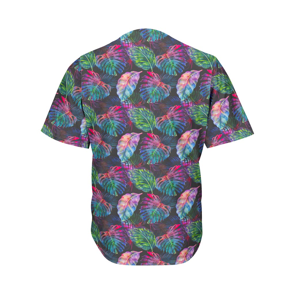 Colorful Tropical Leaves Pattern Print Men's Baseball Jersey