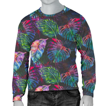Colorful Tropical Leaves Pattern Print Men's Crewneck Sweatshirt GearFrost