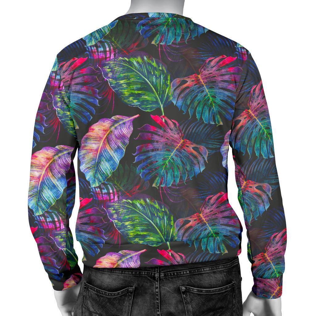 Colorful Tropical Leaves Pattern Print Men's Crewneck Sweatshirt GearFrost