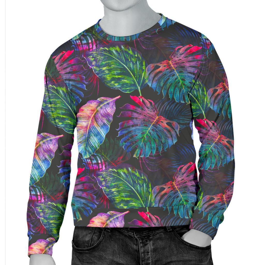 Colorful Tropical Leaves Pattern Print Men's Crewneck Sweatshirt GearFrost
