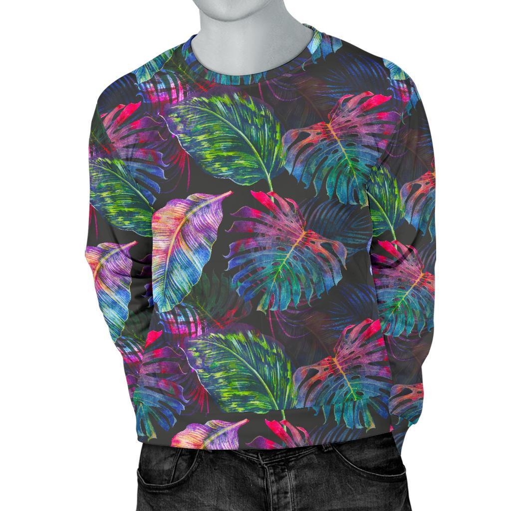Colorful Tropical Leaves Pattern Print Men's Crewneck Sweatshirt GearFrost