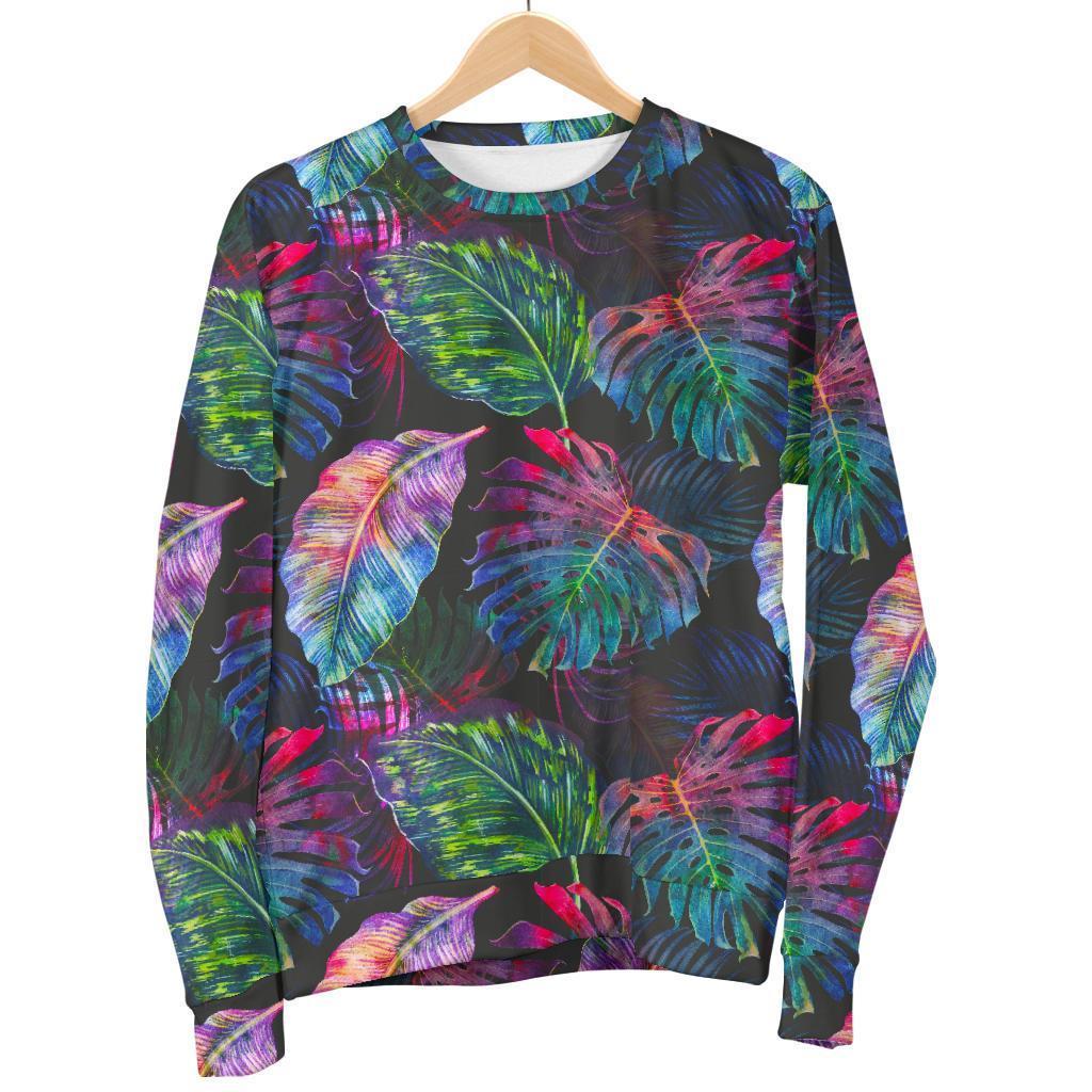 Colorful Tropical Leaves Pattern Print Men's Crewneck Sweatshirt GearFrost