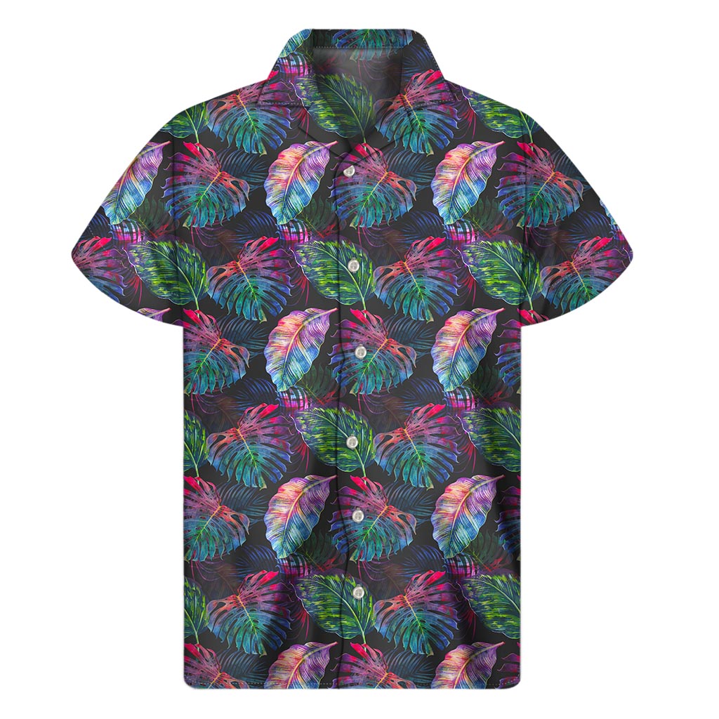 Colorful Tropical Leaves Pattern Print Men's Short Sleeve Shirt